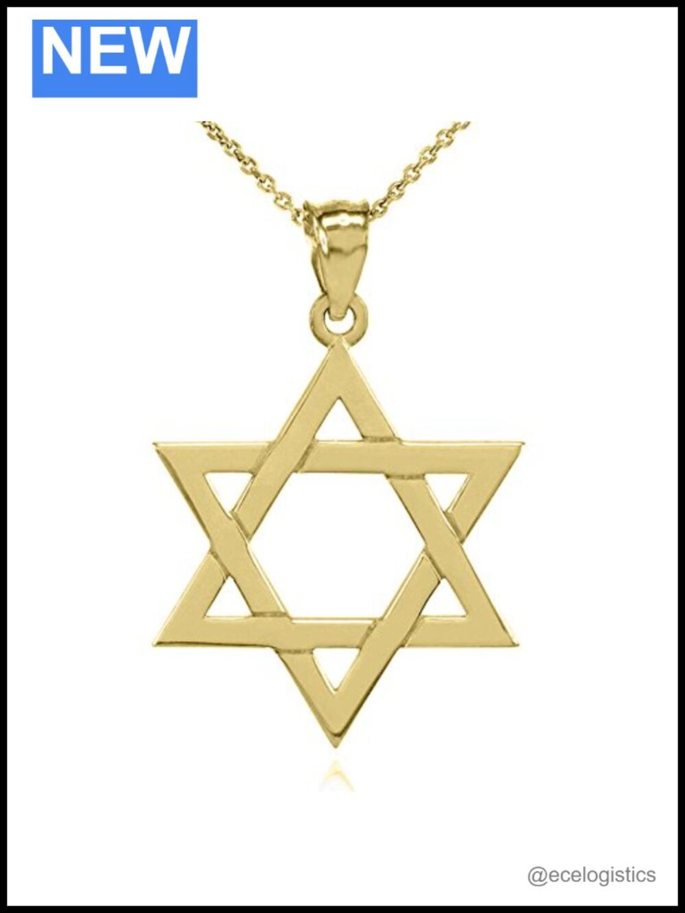 14K Yellow Gold Star of David Pendant Necklace 20"